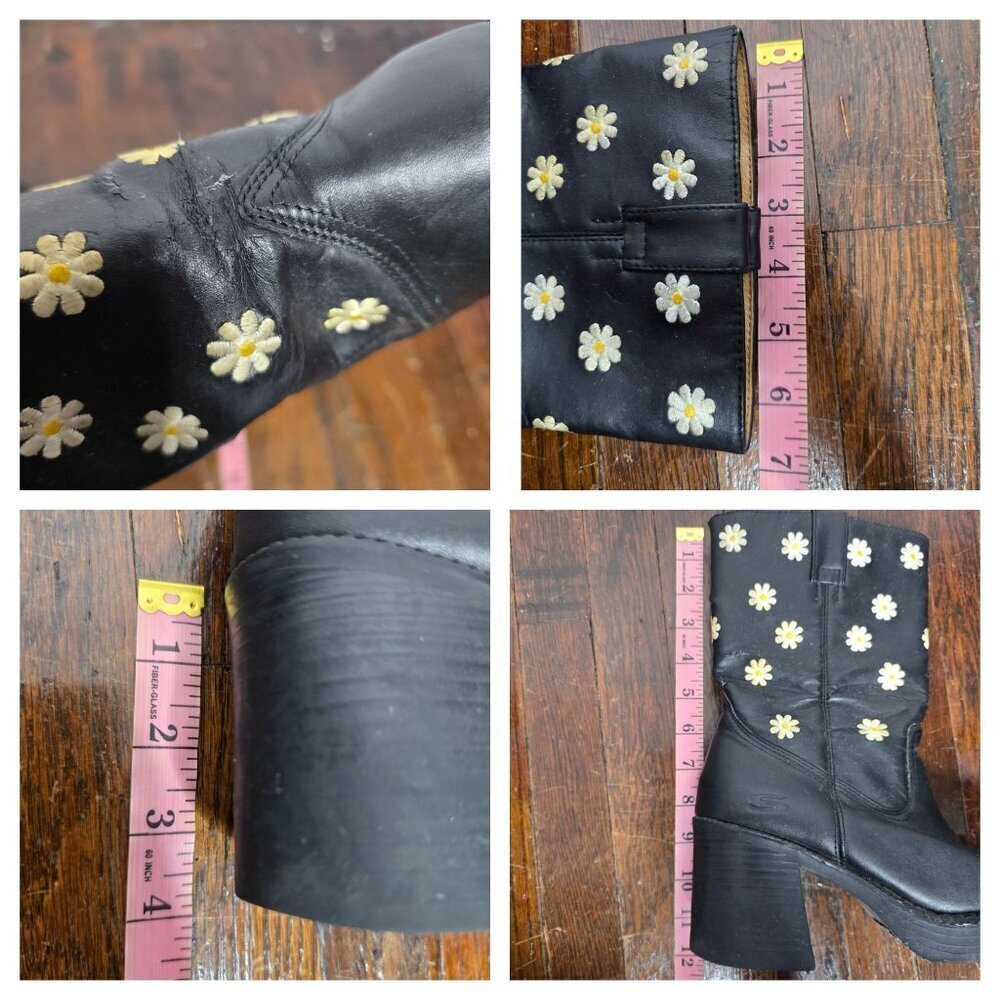 Vintage 90s Y2K Black Daisy Sketchers Grunge Mid-Calf Boots - Picture 7 of 16